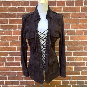 STRENESSE Dark Brown Suede Lace-Up Military Jacket